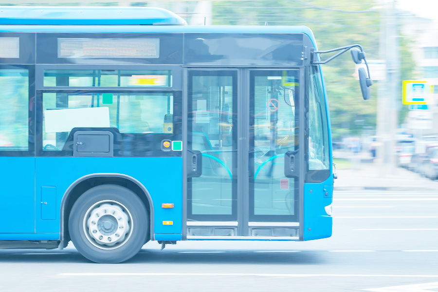 photo of a blue city transit bus